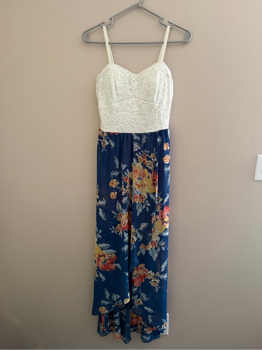 AS U WISH Floral Lace Hi-Low Maxi Dress Blue Boho Size L